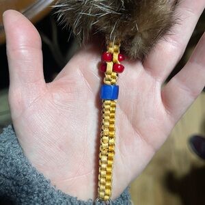 Key chain, red and blue trade beads, hand weaved, red cedar, sea otter, lanyard